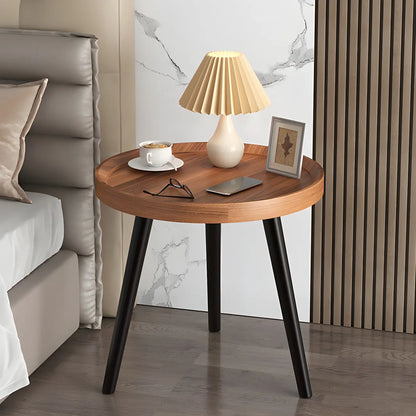 Modern Round Walnut Finish Open Storage Nightstand