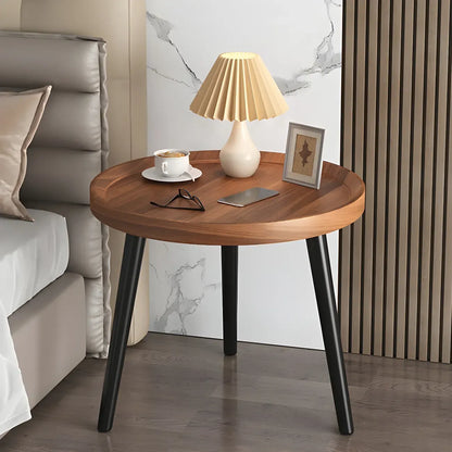 Modern Round Walnut Finish Open Storage Nightstand