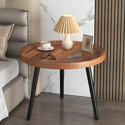 Modern Round Walnut Finish Open Storage Nightstand