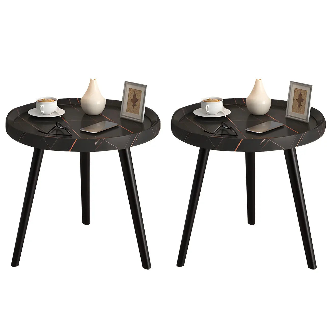 Modern Round Walnut Finish Open Storage Nightstand