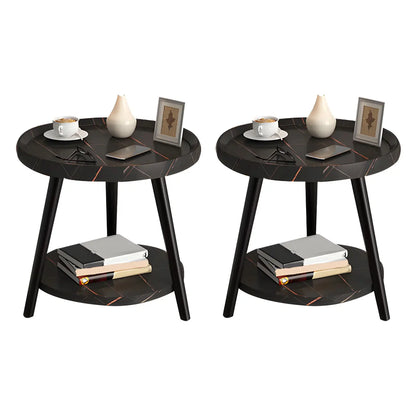 Modern Round Walnut Finish Open Storage Nightstand