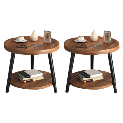 Modern Round Walnut Finish Open Storage Nightstand