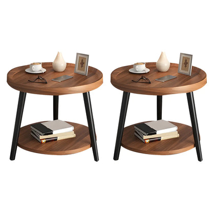 Modern Round Walnut Finish Open Storage Nightstand