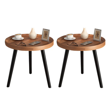 Modern Round Walnut Finish Open Storage Nightstand