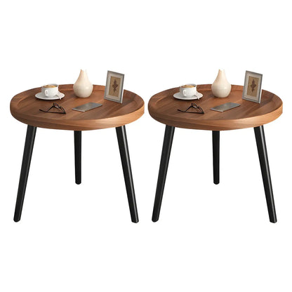 Modern Round Walnut Finish Open Storage Nightstand