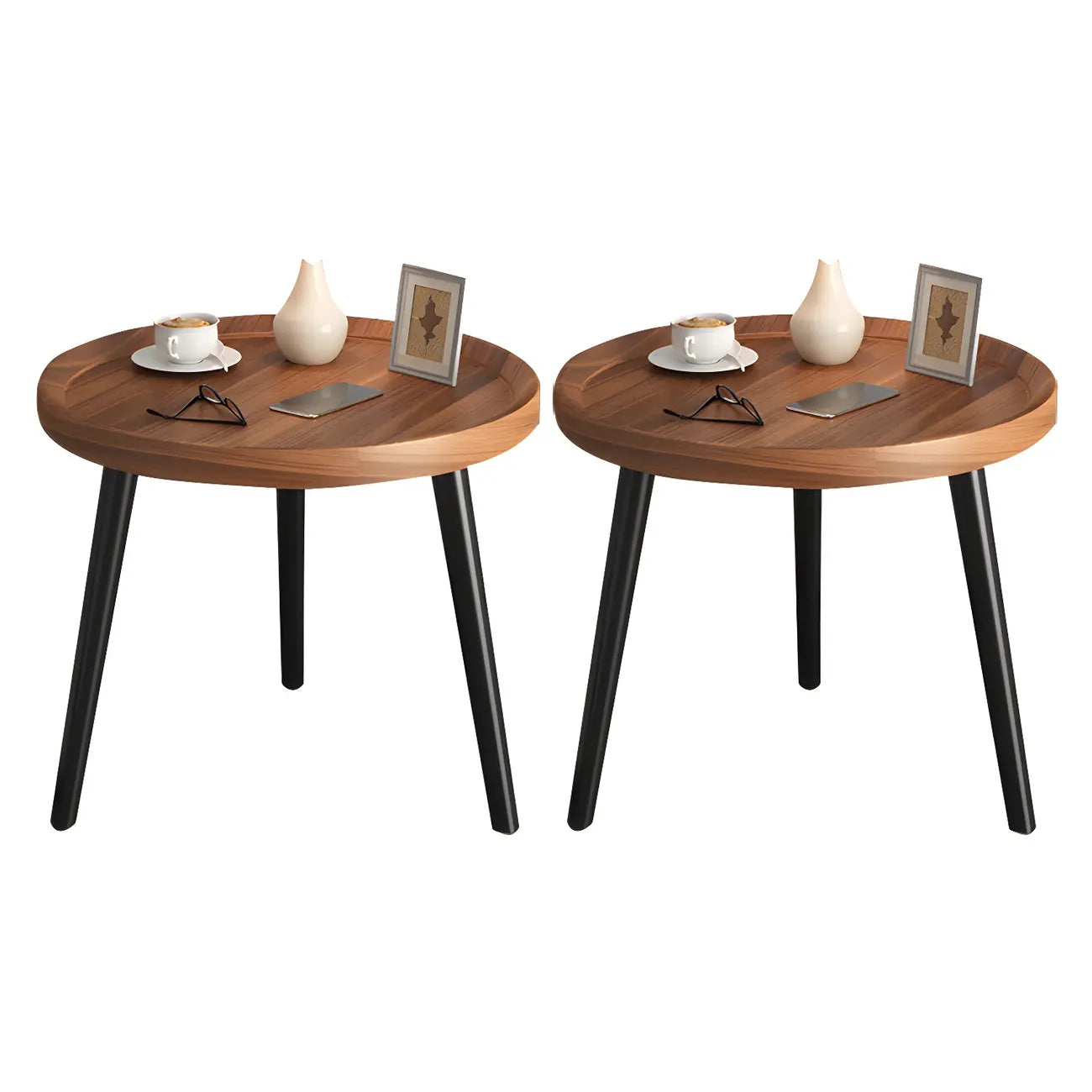 Modern Round Walnut Finish Open Storage Nightstand