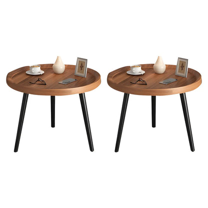 Modern Round Walnut Finish Open Storage Nightstand
