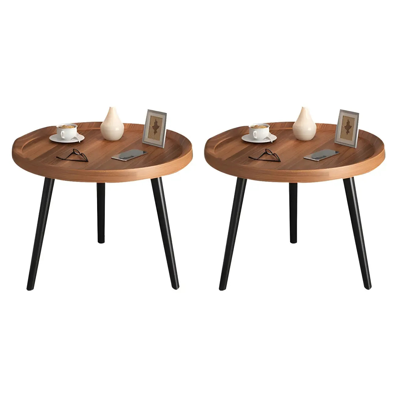 Modern Round Walnut Finish Open Storage Nightstand