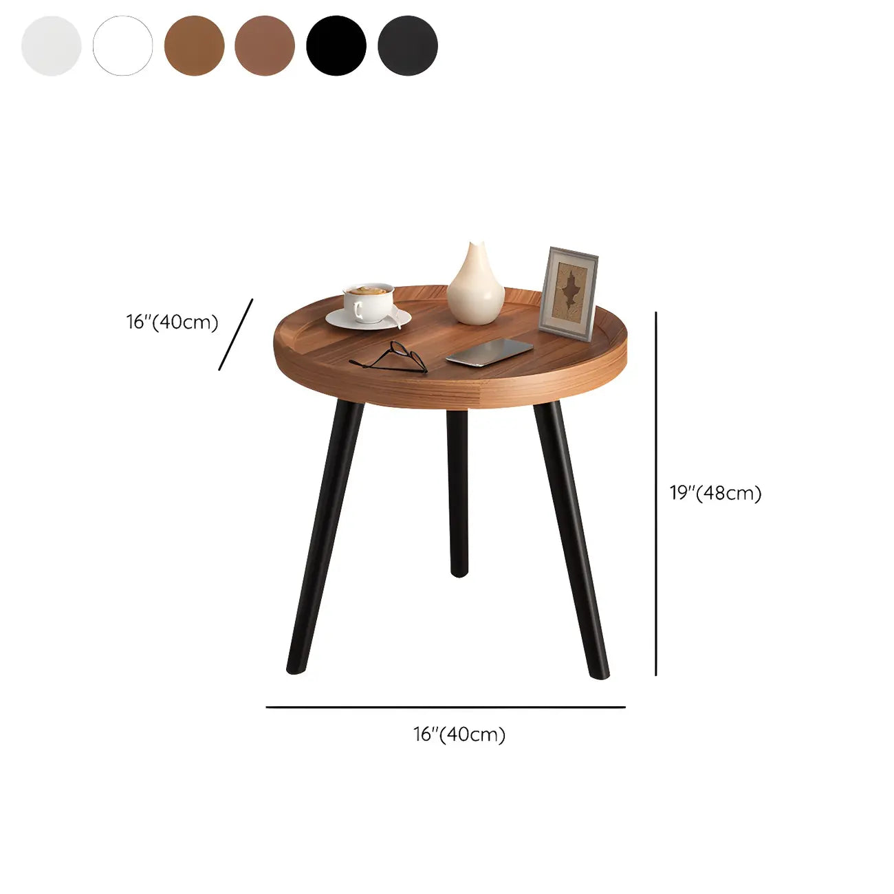 Modern Round Walnut Finish Open Storage Nightstand