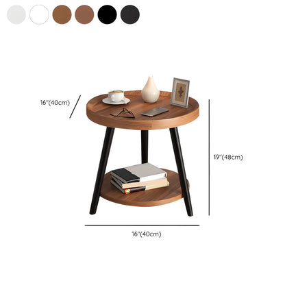 Modern Round Walnut Finish Open Storage Nightstand