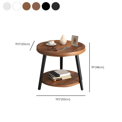 Modern Round Walnut Finish Open Storage Nightstand
