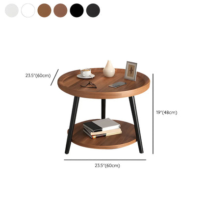 Modern Round Walnut Finish Open Storage Nightstand