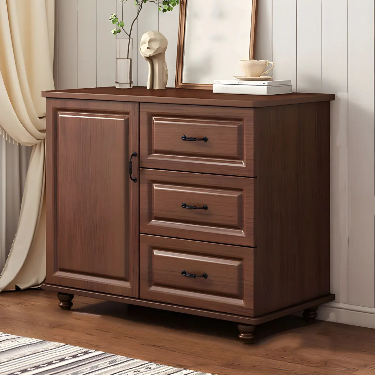 Classic White-Brown Wood Metal Storage Combo Dresser