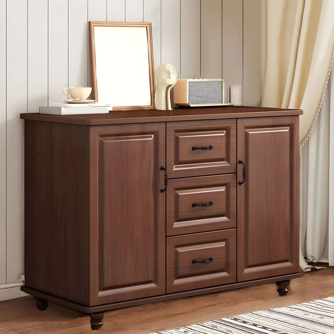 Classic White-Brown Wood Metal Storage Combo Dresser