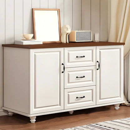 Classic White-Brown Wood Metal Storage Combo Dresser