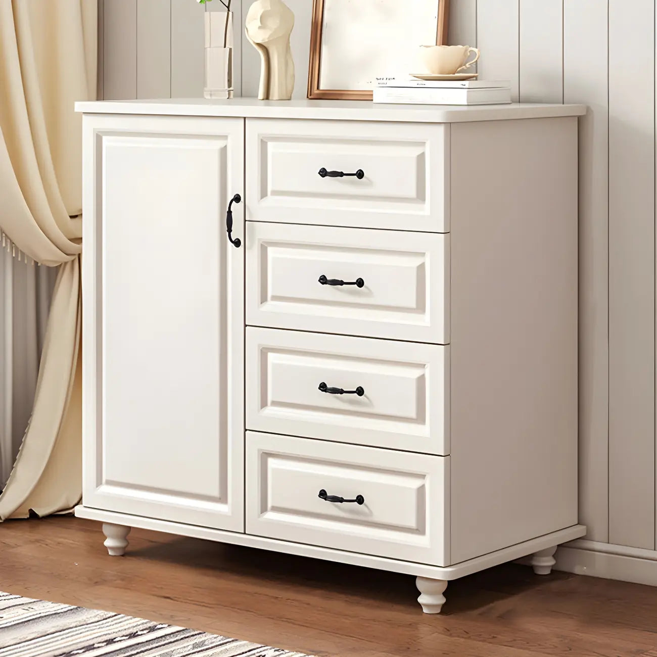 Classic White-Brown Wood Metal Storage Combo Dresser