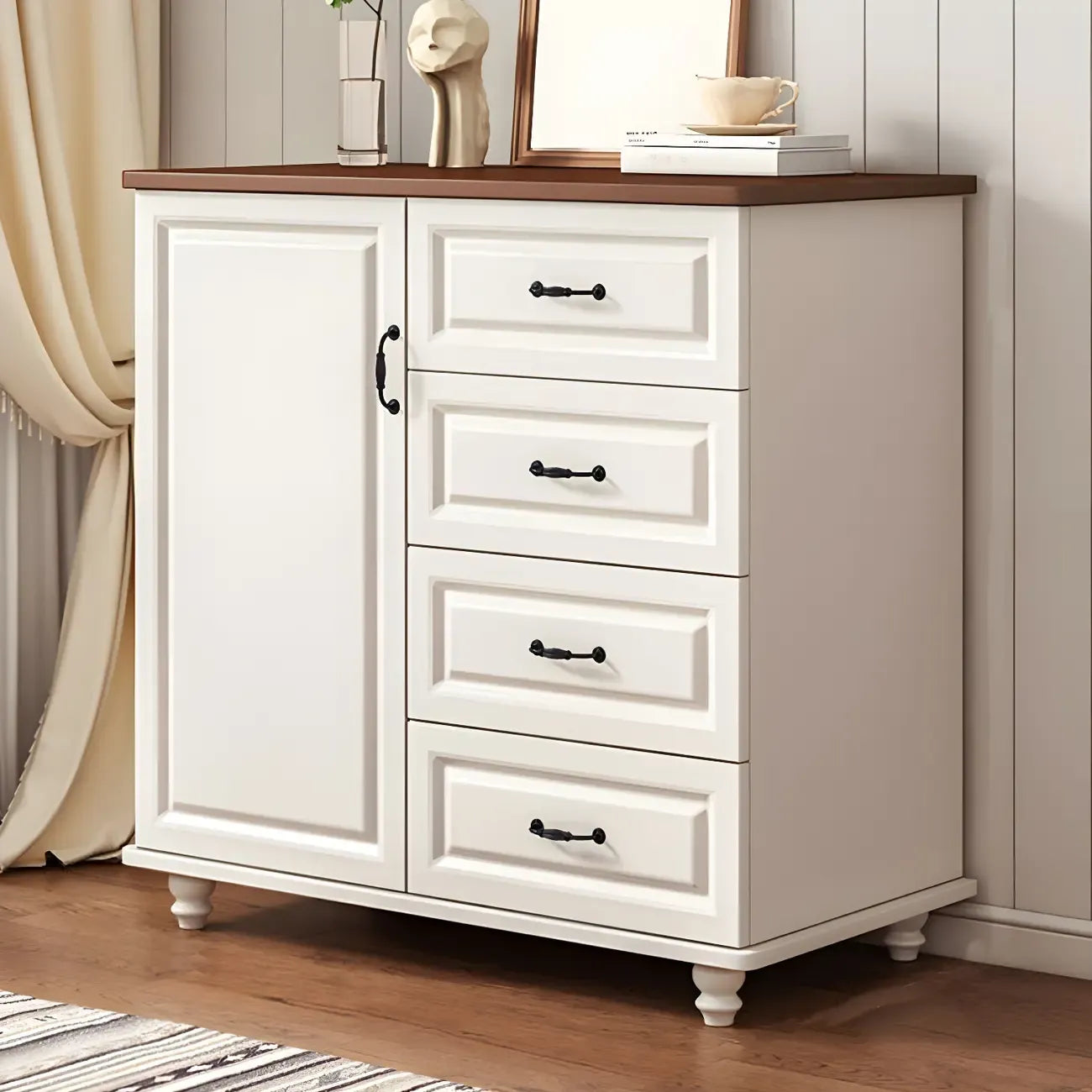 Classic White-Brown Wood Metal Storage Combo Dresser
