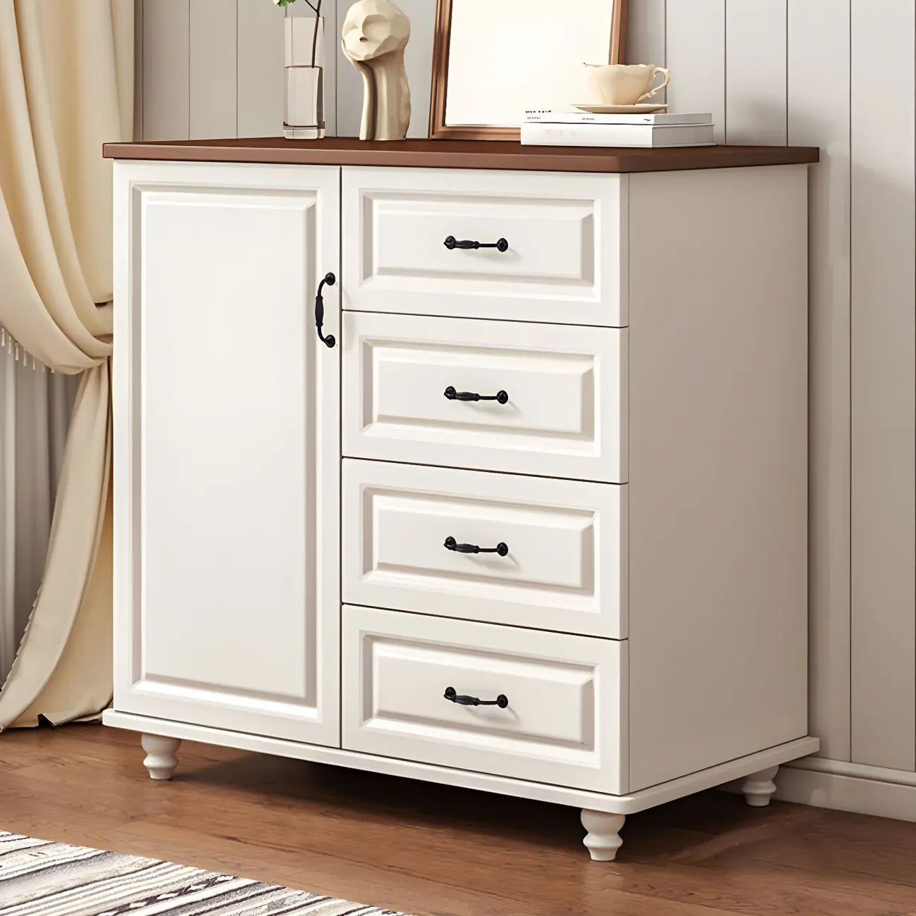 Classic White-Brown Wood Metal Storage Combo Dresser