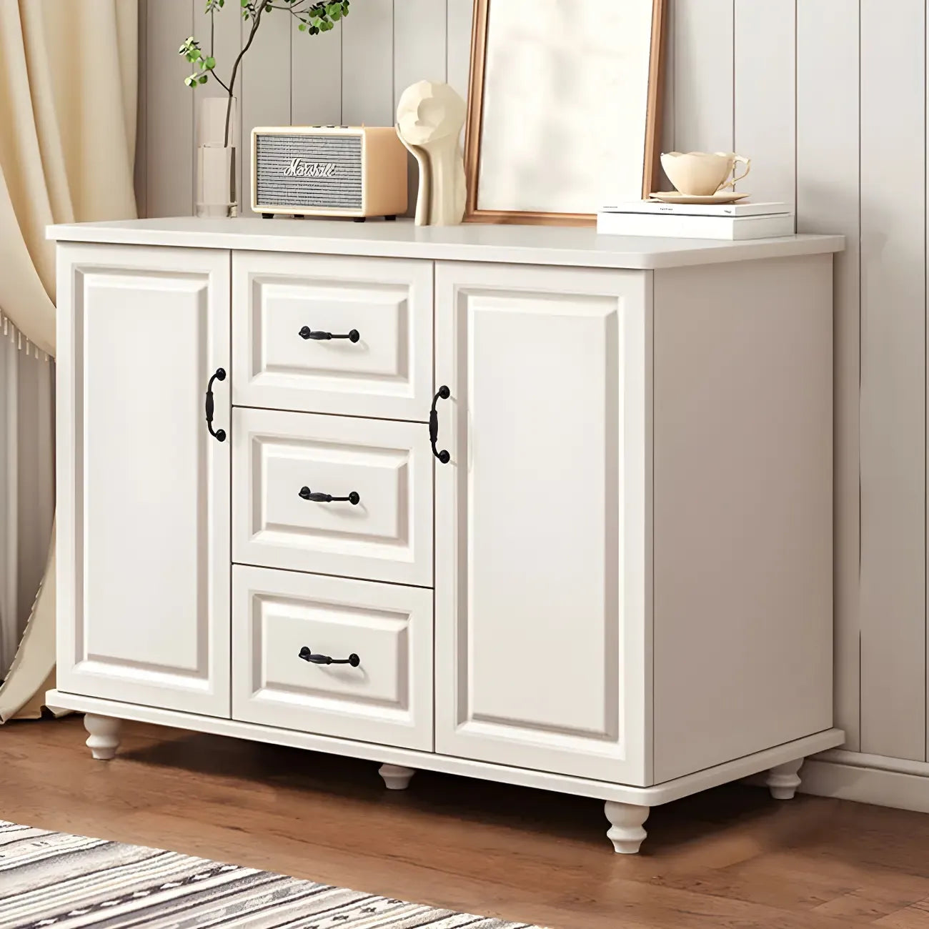 Classic White-Brown Wood Metal Storage Combo Dresser