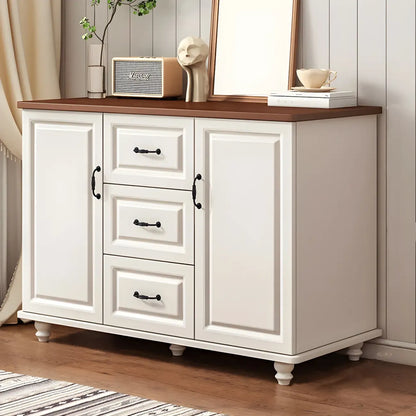 Classic White-Brown Wood Metal Storage Combo Dresser