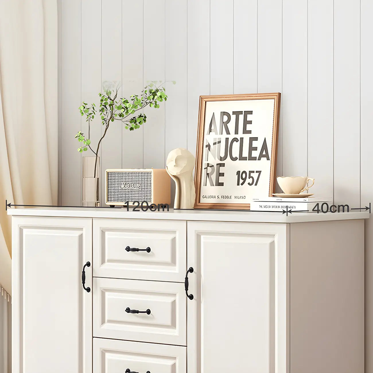 Classic White-Brown Wood Metal Storage Combo Dresser