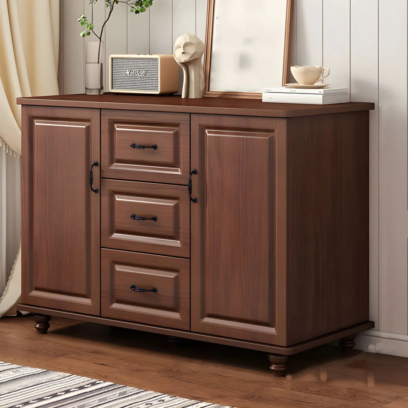Classic White-Brown Wood Metal Storage Combo Dresser
