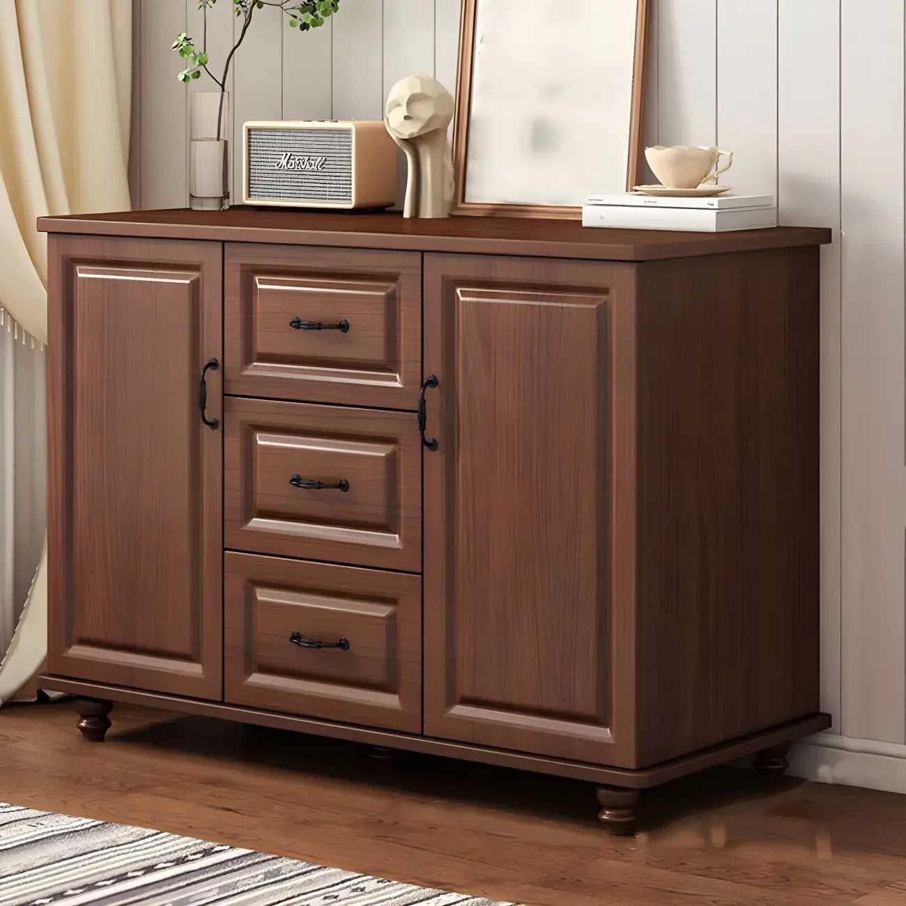 Classic White-Brown Wood Metal Storage Combo Dresser