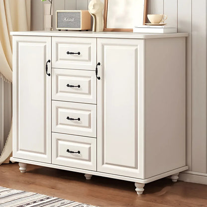 Classic White-Brown Wood Metal Storage Combo Dresser