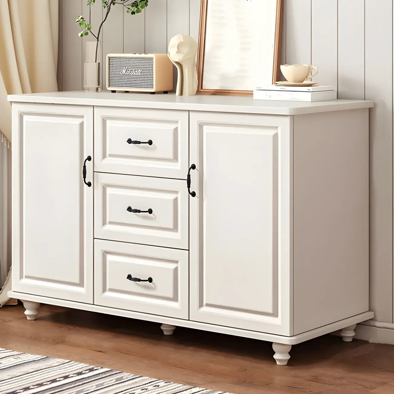 Classic White-Brown Wood Metal Storage Combo Dresser