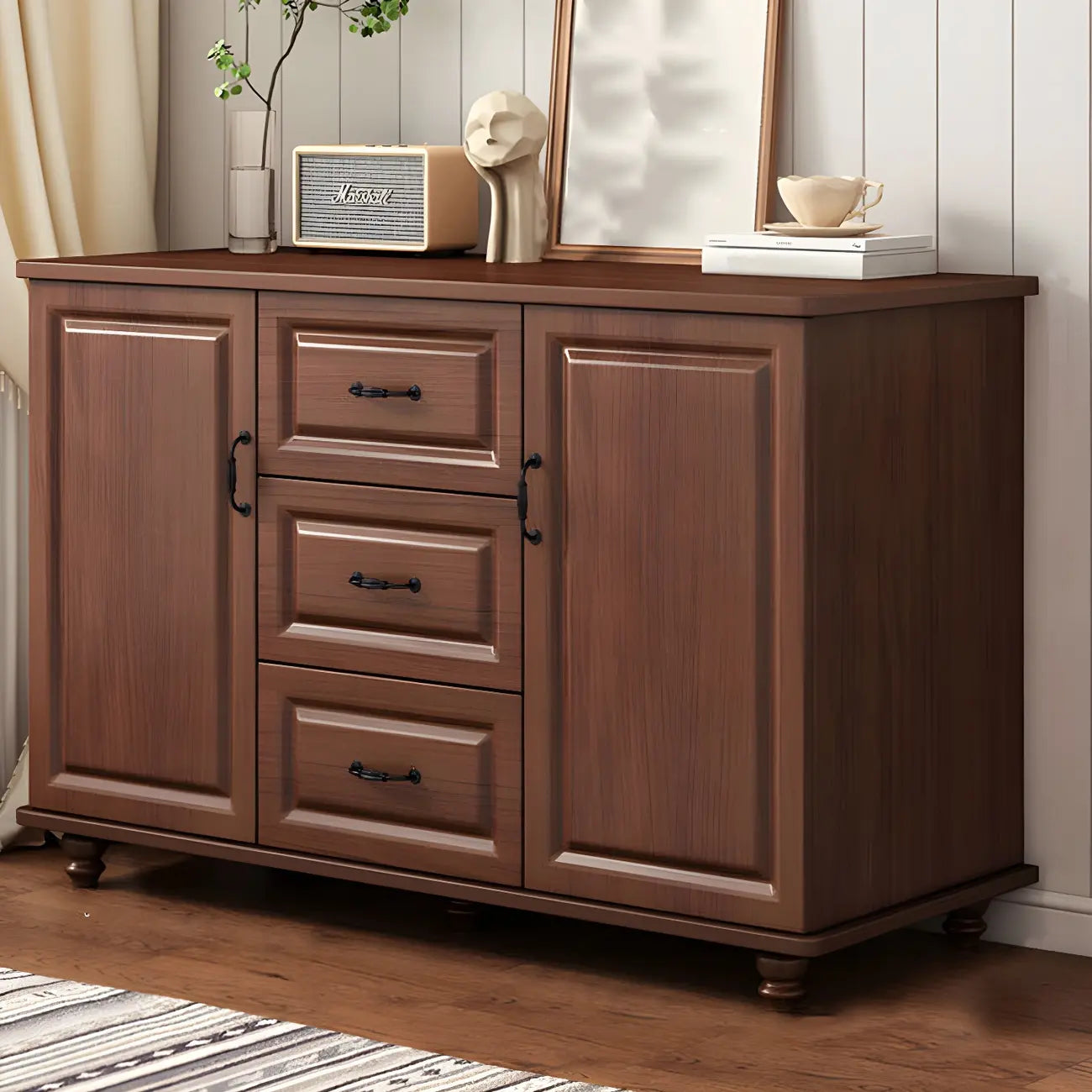 Classic White-Brown Wood Metal Storage Combo Dresser