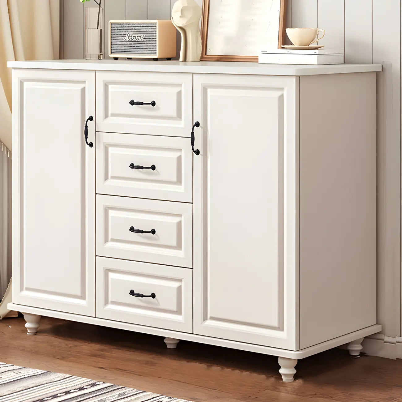 Classic White-Brown Wood Metal Storage Combo Dresser
