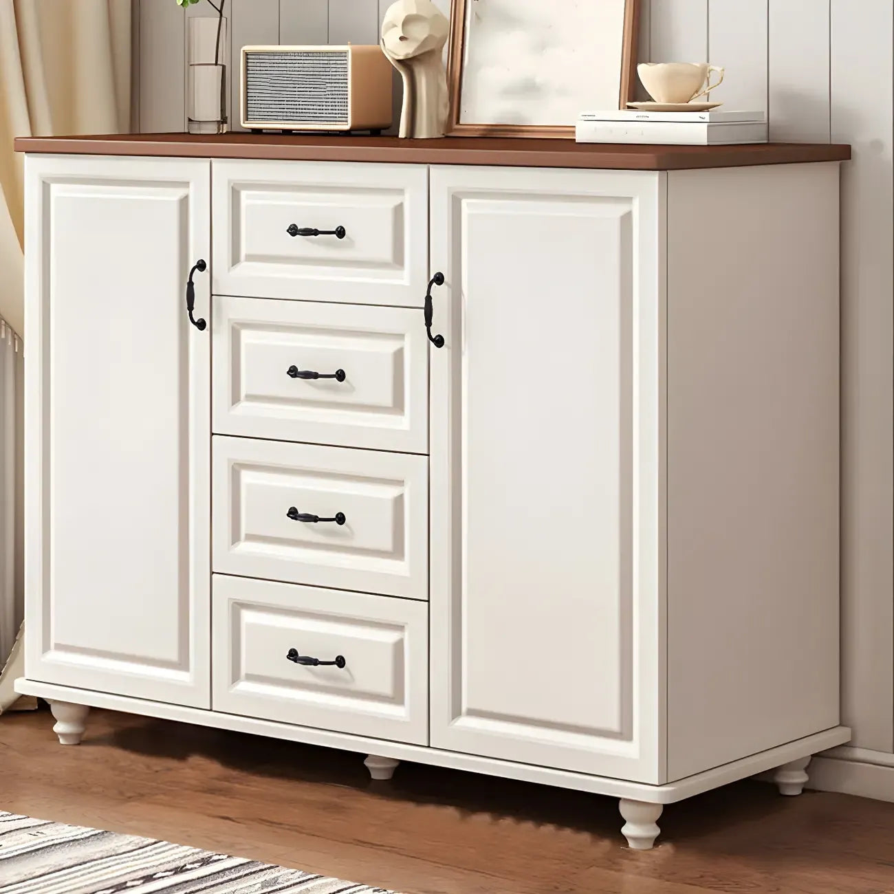 Classic White-Brown Wood Metal Storage Combo Dresser