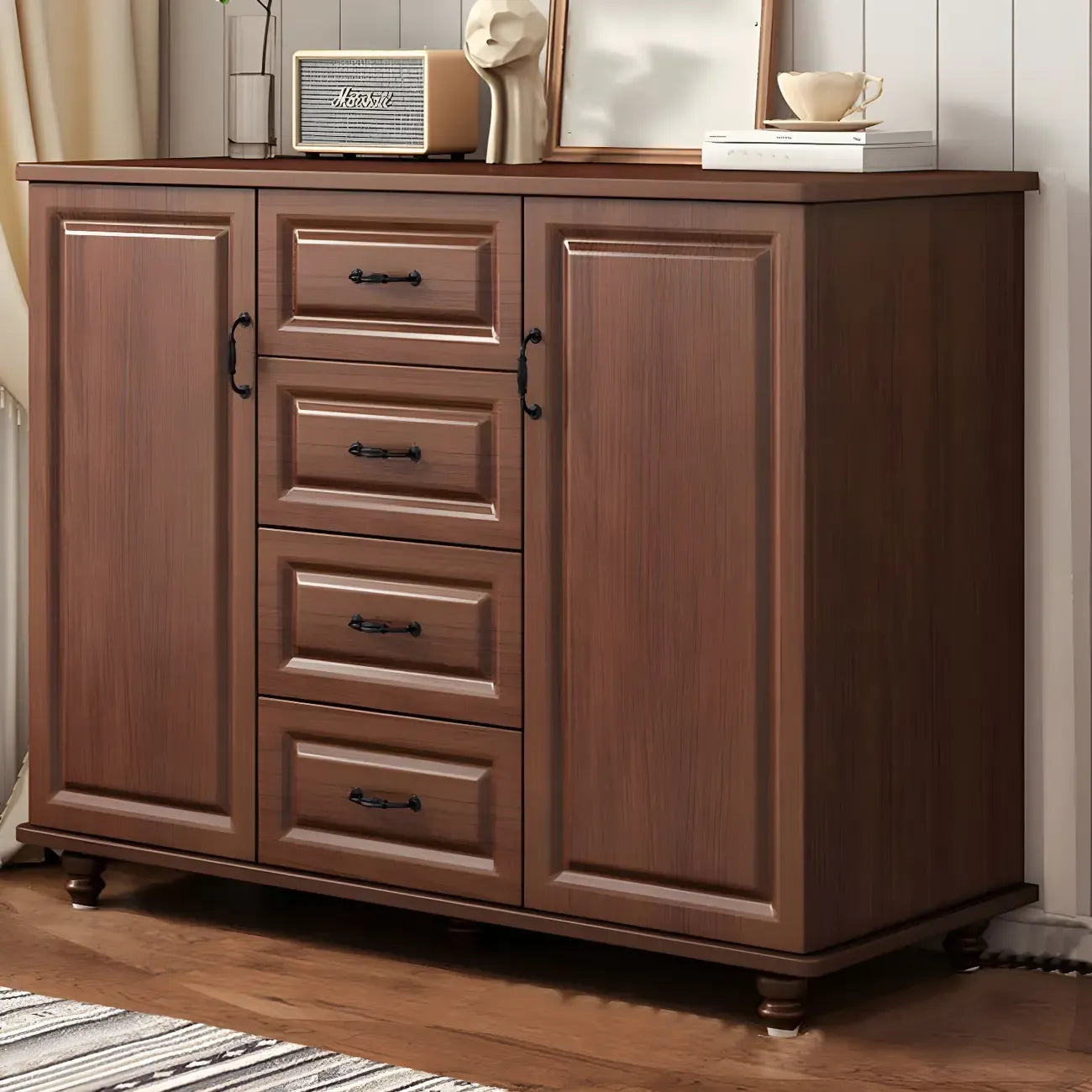 Classic White-Brown Wood Metal Storage Combo Dresser
