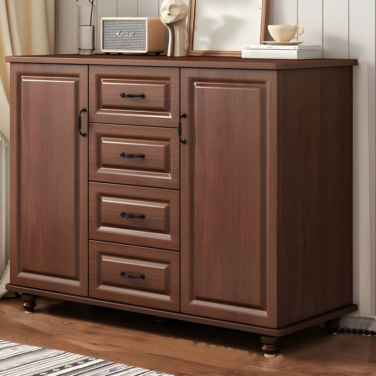 Classic White-Brown Wood Metal Storage Combo Dresser