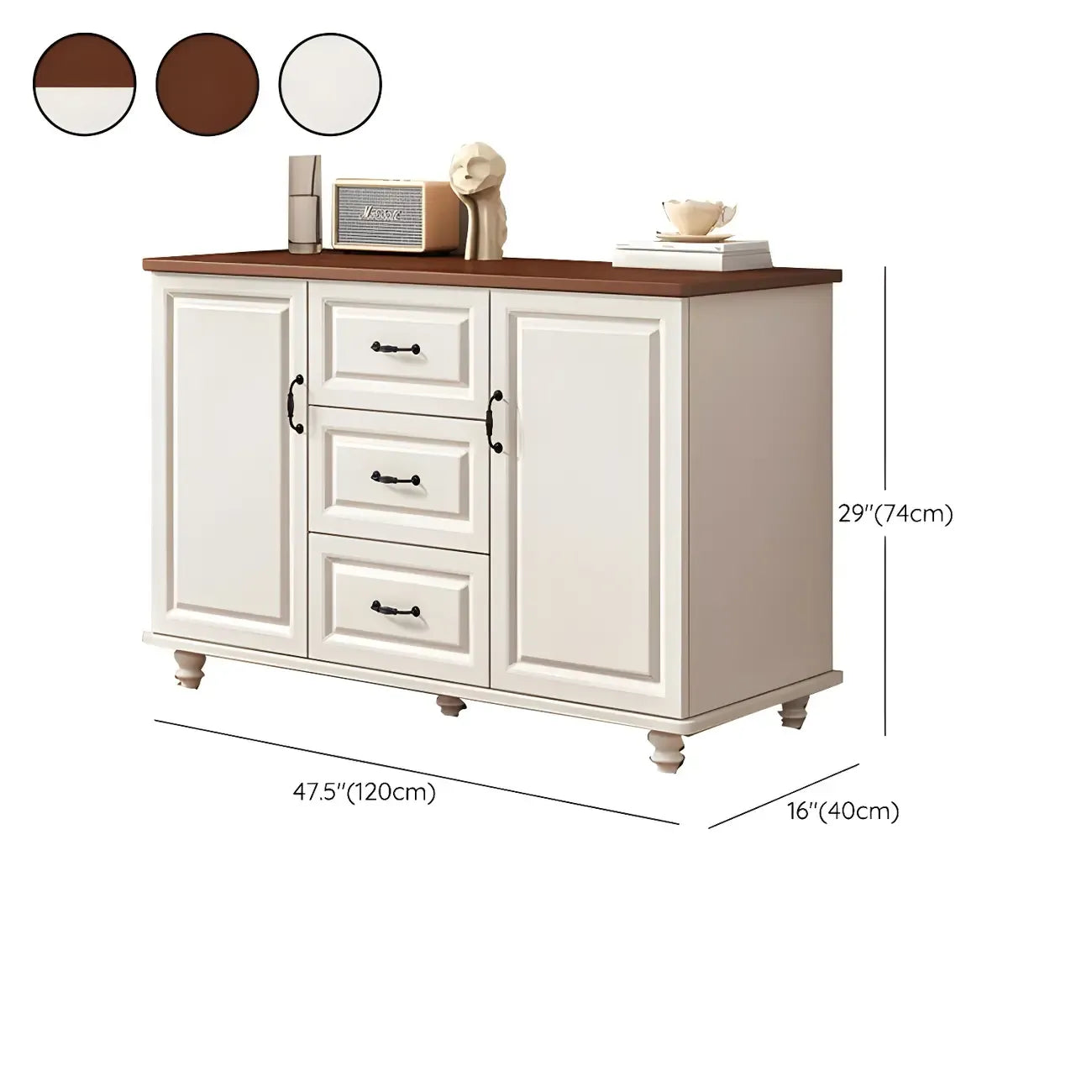 Classic White-Brown Wood Metal Storage Combo Dresser