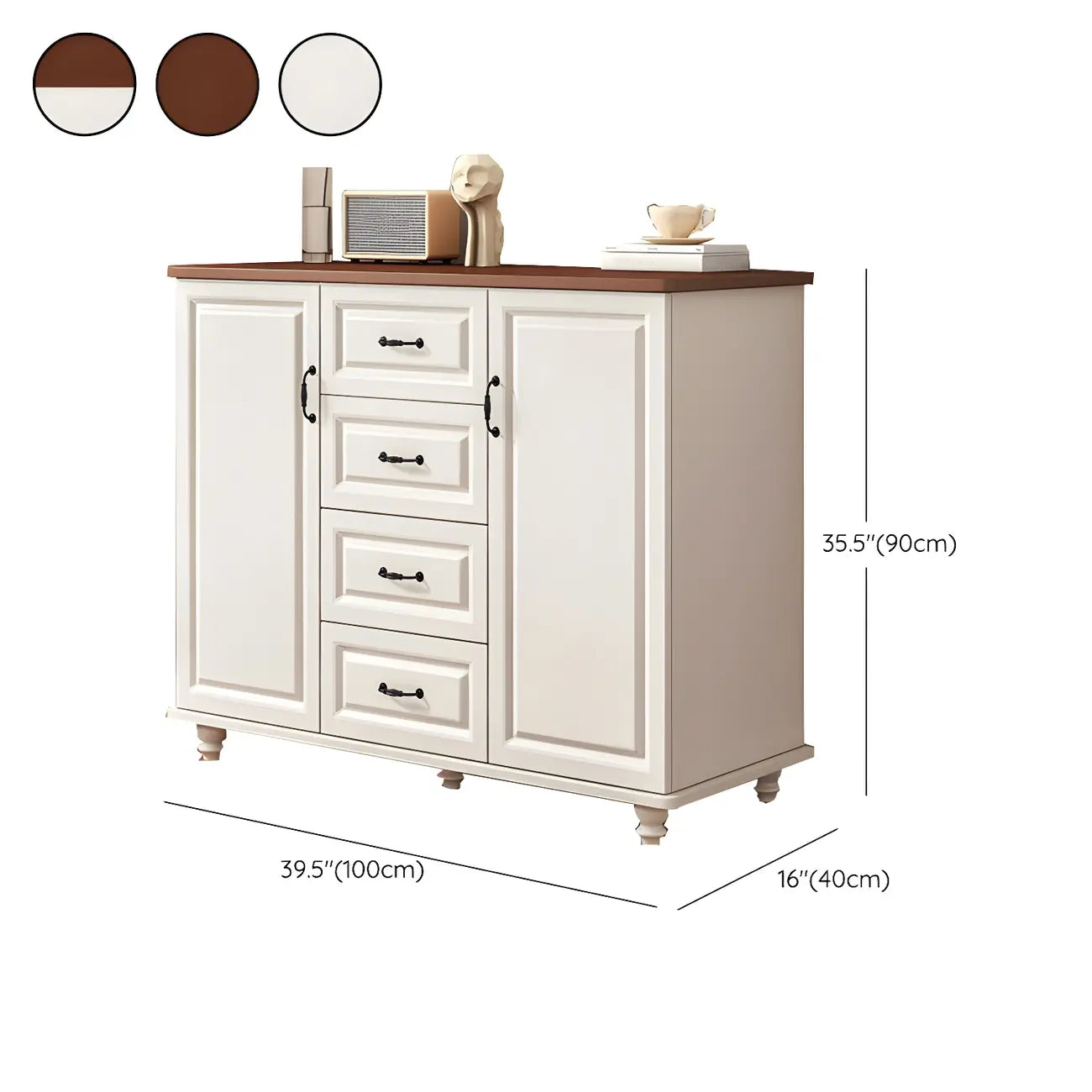 Classic White-Brown Wood Metal Storage Combo Dresser