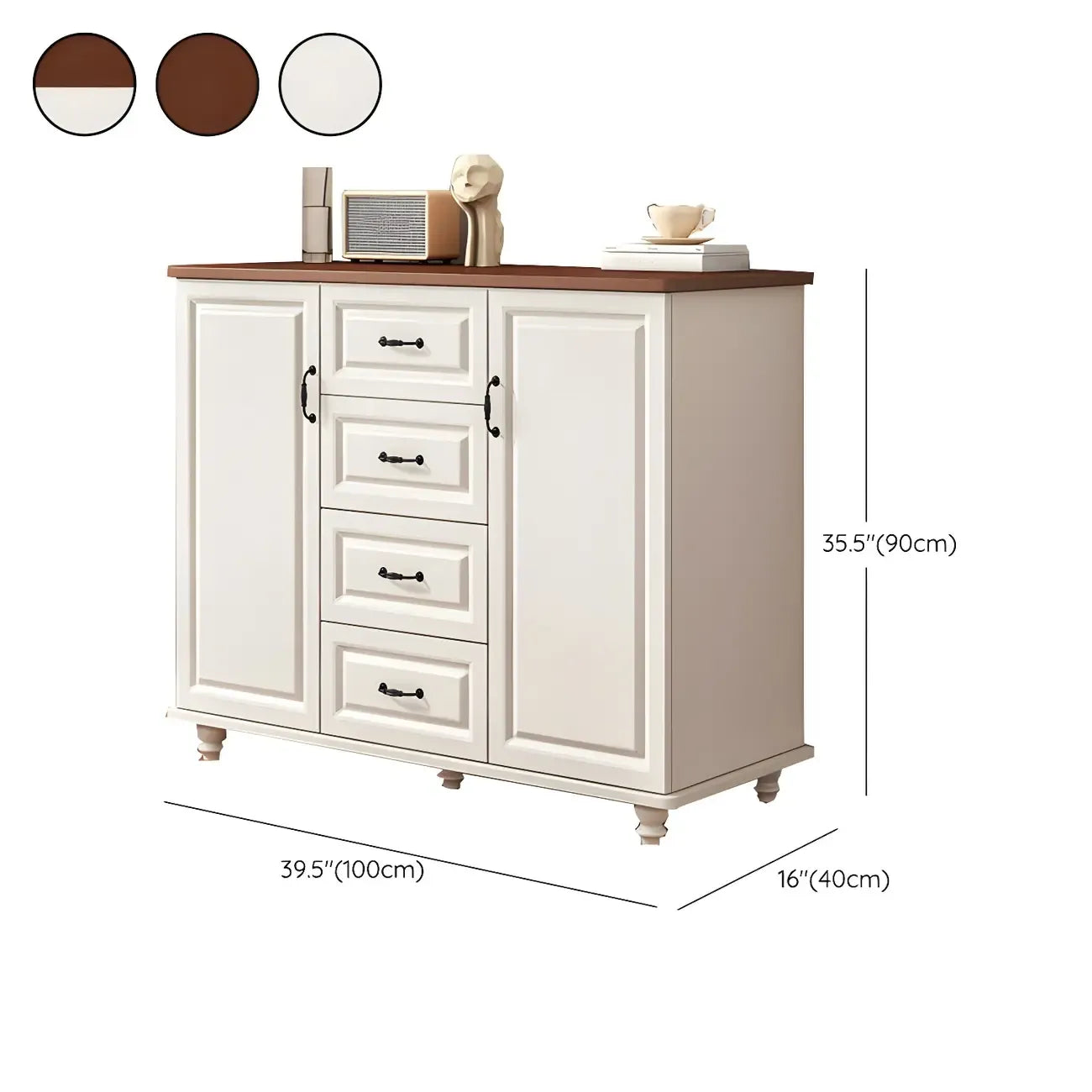 Classic White-Brown Wood Metal Storage Combo Dresser