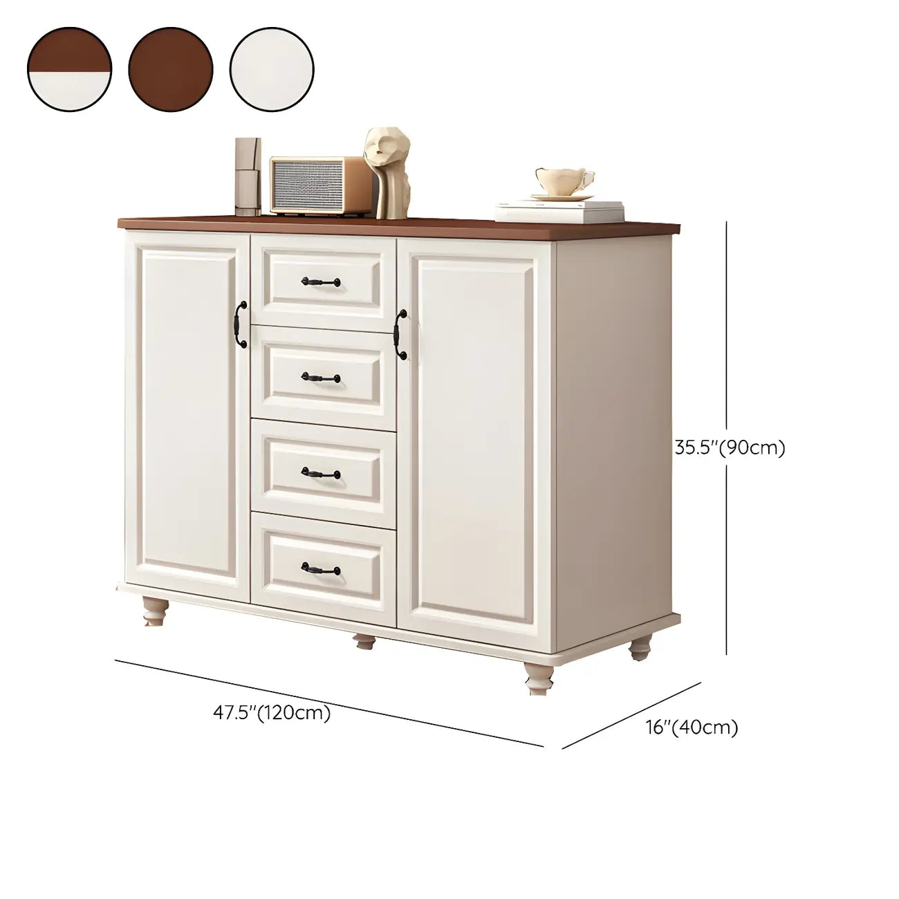 Classic White-Brown Wood Metal Storage Combo Dresser