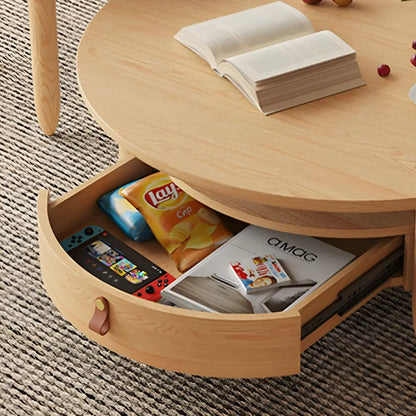 Brown Round Modern Wood Glass Drawer Coffee Table