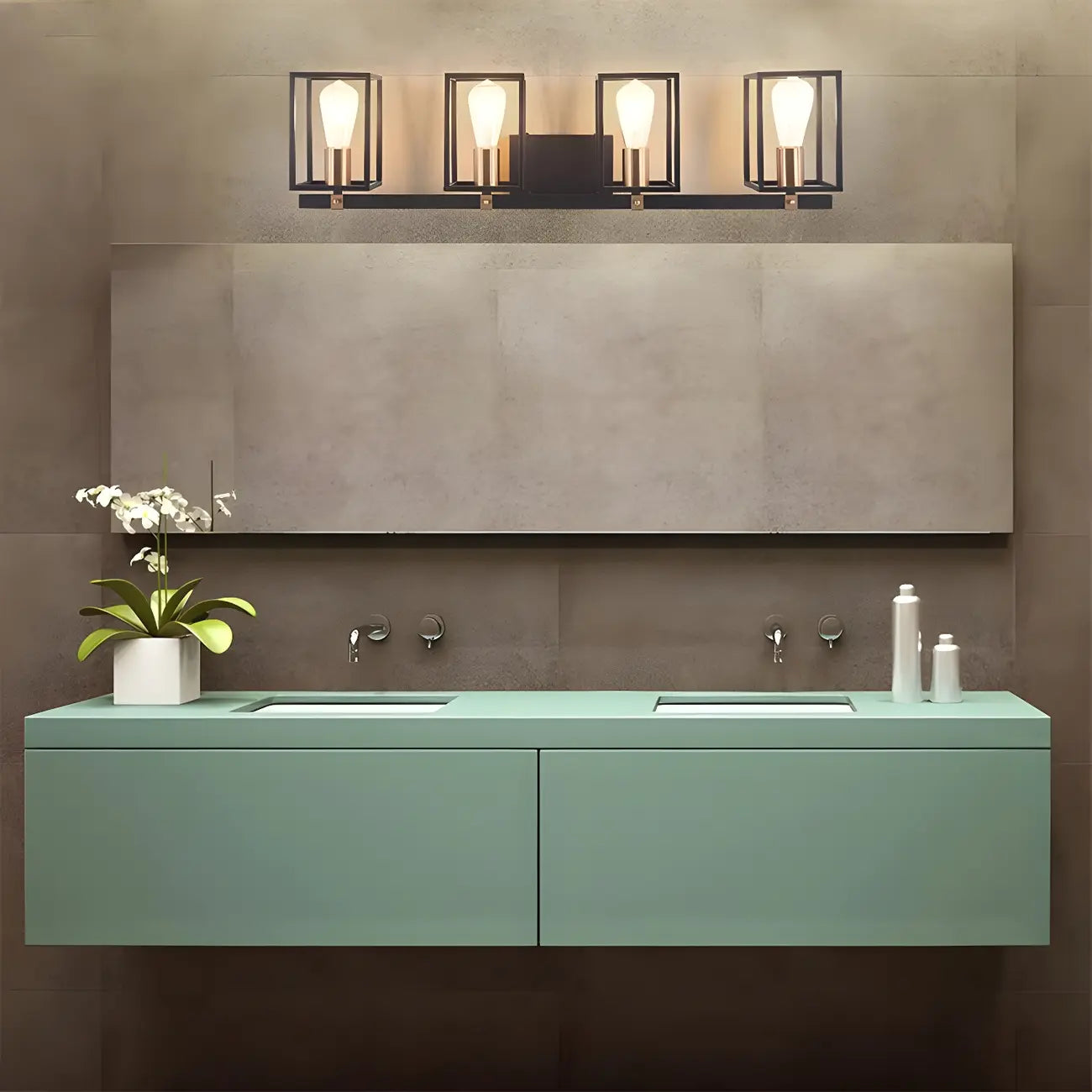 3-Light Linear Cube Black Iron Caged Vanity Light