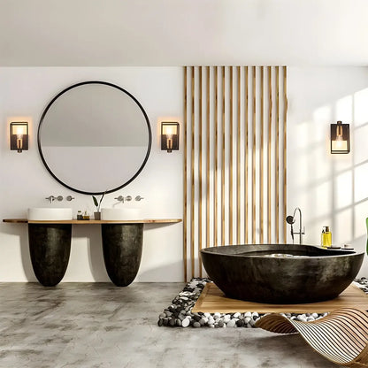 3-Light Linear Cube Black Iron Caged Vanity Light