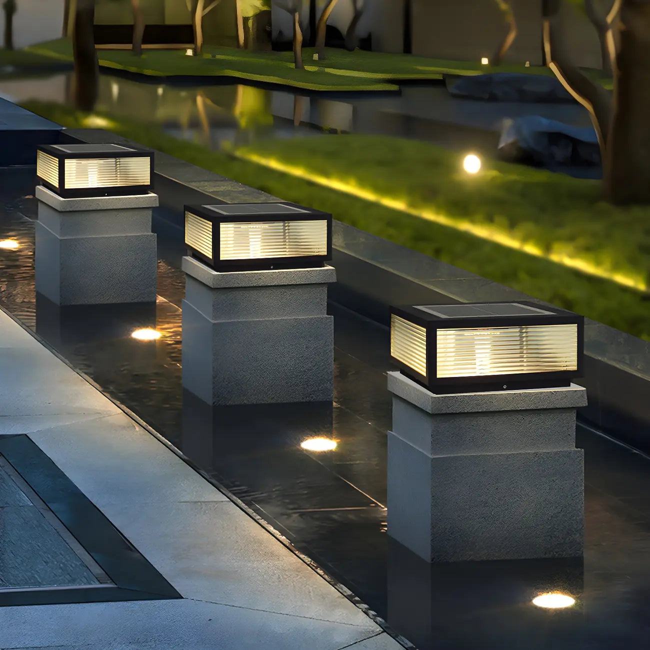 Color-Changing Rectangle Solar Outdoor Post Lights
