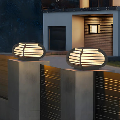 Drum Shape Metal Outdoor Grid Post Cap Light