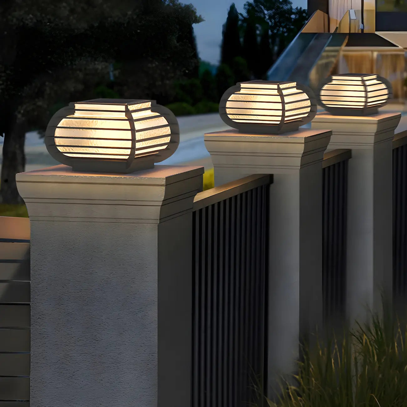 Drum Shape Metal Outdoor Grid Post Cap Light