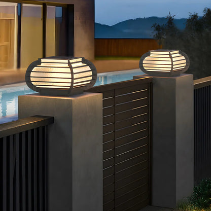 Drum Shape Metal Outdoor Grid Post Cap Light