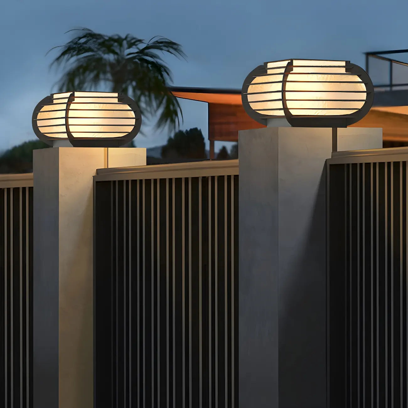 Drum Shape Metal Outdoor Grid Post Cap Light