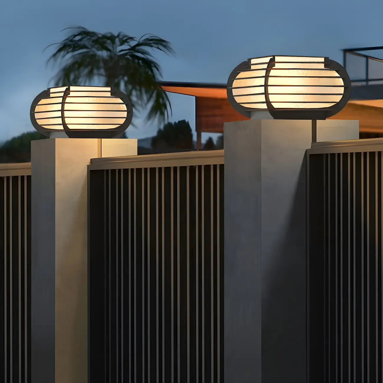 Drum Shape Metal Outdoor Grid Post Cap Light