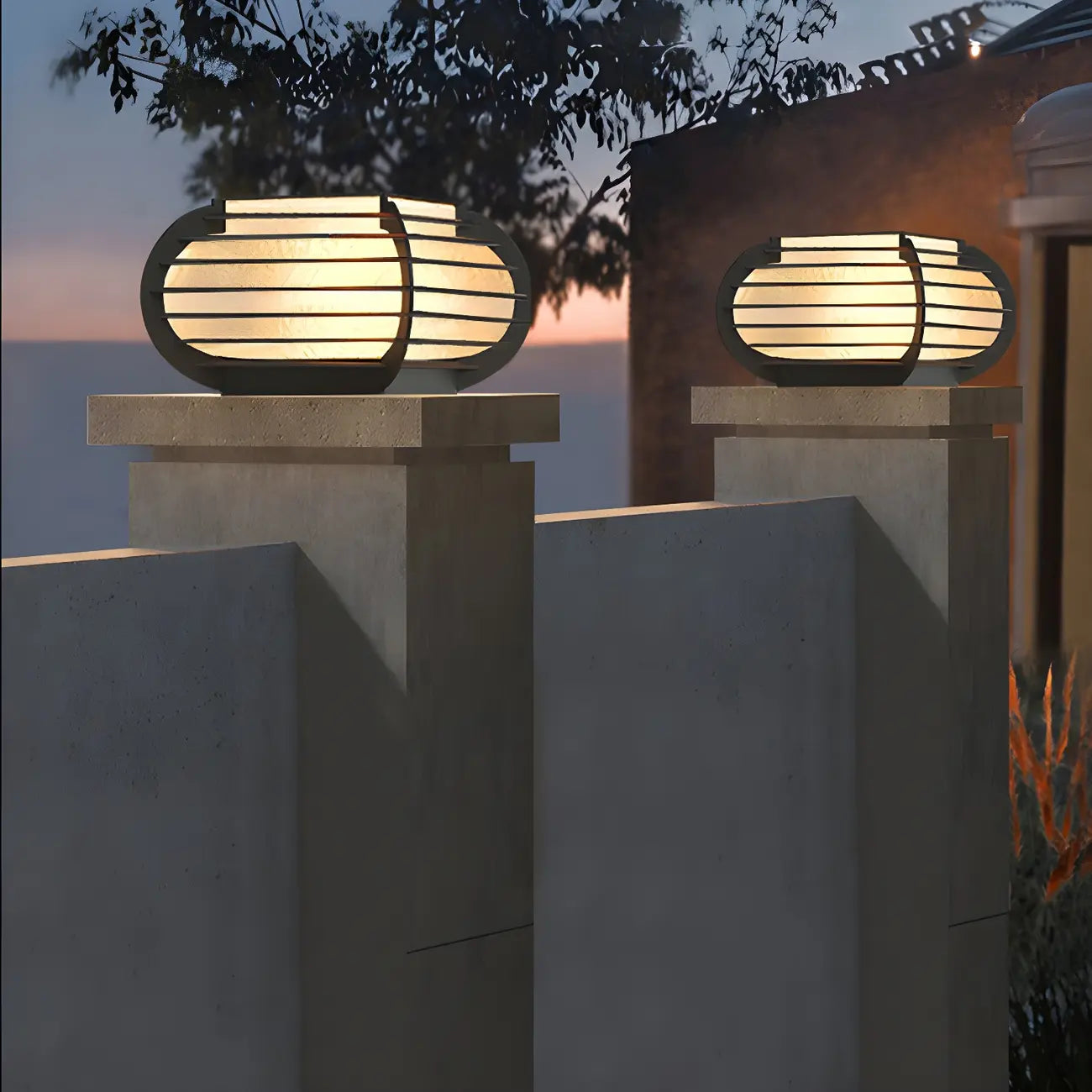 Drum Shape Metal Outdoor Grid Post Cap Light