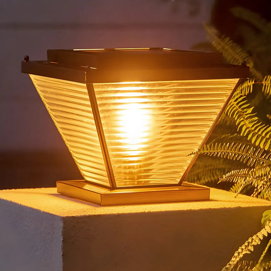 Bronze Solar Striped Reverse-Pyramid Outdoor Post Lights