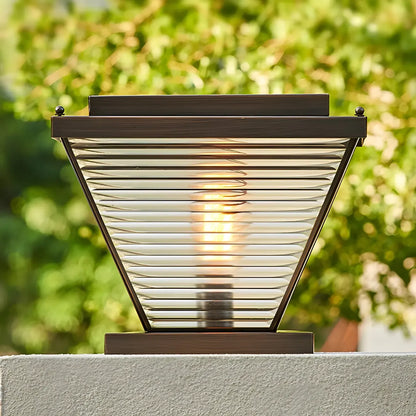 Bronze Solar Striped Reverse-Pyramid Outdoor Post Lights